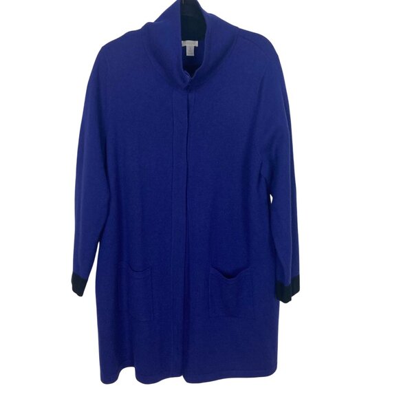 Chicos Wool Kendall Colorblock Coatigan Cardigan 3 XL Blue Black Classic Long - Picture 2 of 13